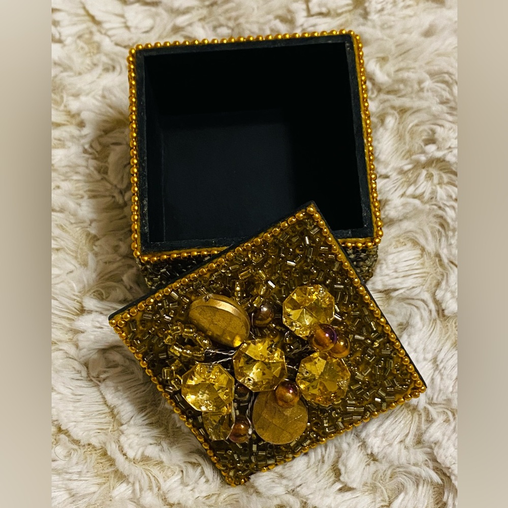 Bejeweled Gold Beaded Trinket Box